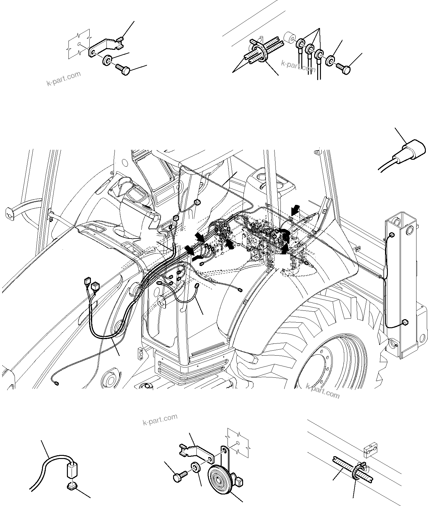 Komatsu parts book diagram for WB97S-5 S/N F00003-Up: ELECTRICAL SYSTEM (FRAME LINE) (1/2)