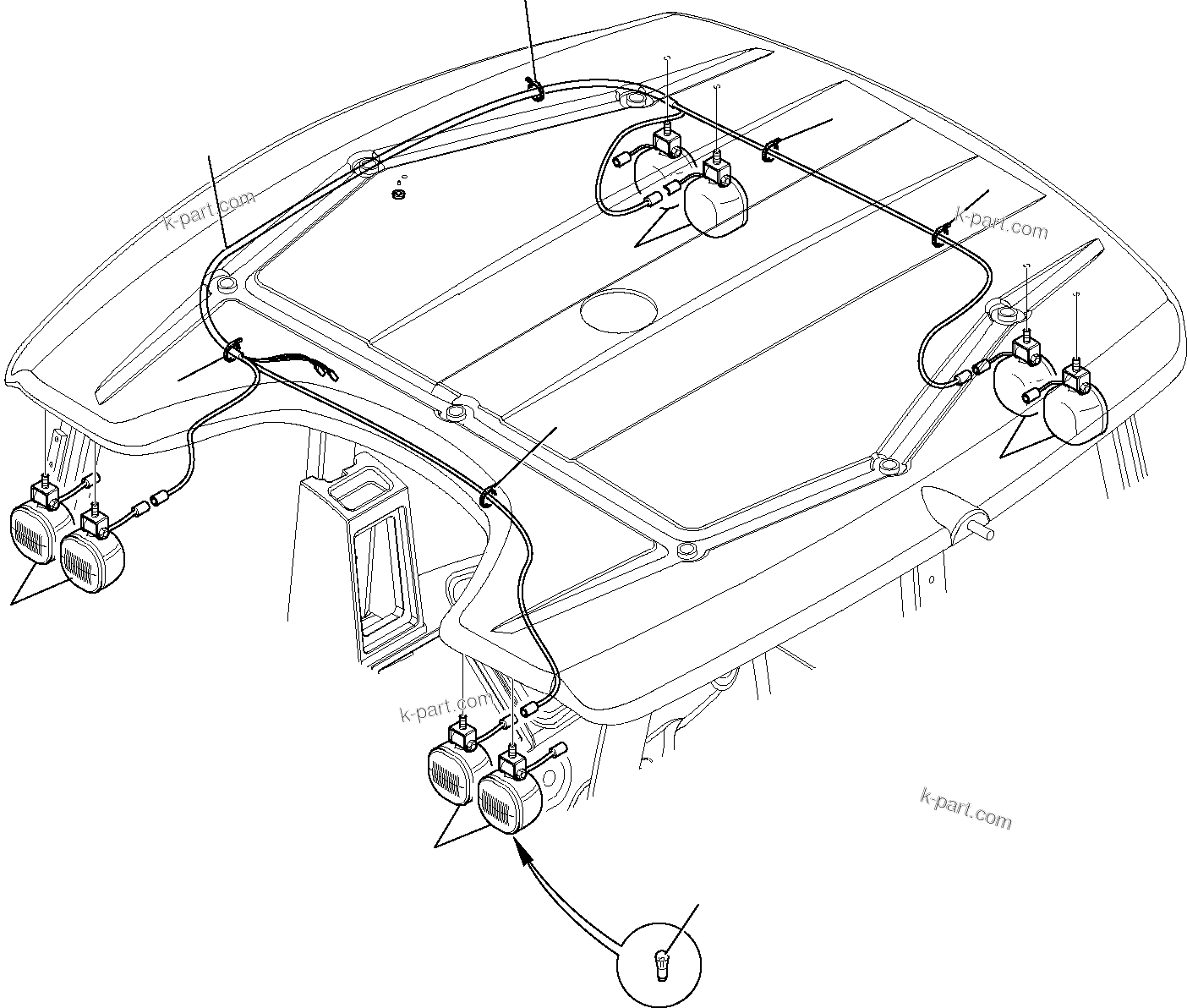 Komatsu parts book diagram for WB97S-5 S/N F00003-Up: SUPPLEMENTARY WORK LIGHTS