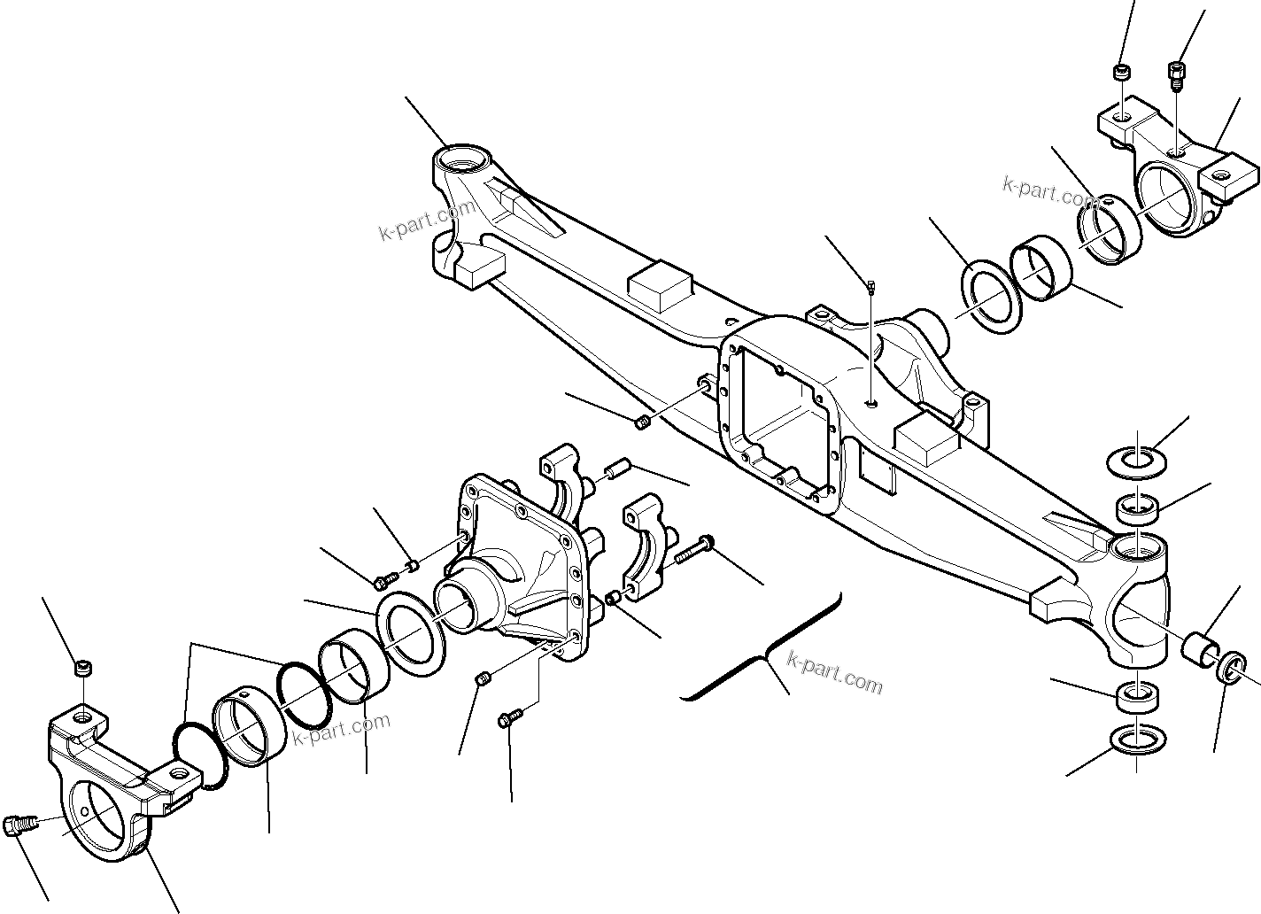 Komatsu parts book diagram for WB97S-5 S/N F00003-Up: FRONT AXLE (1/7)