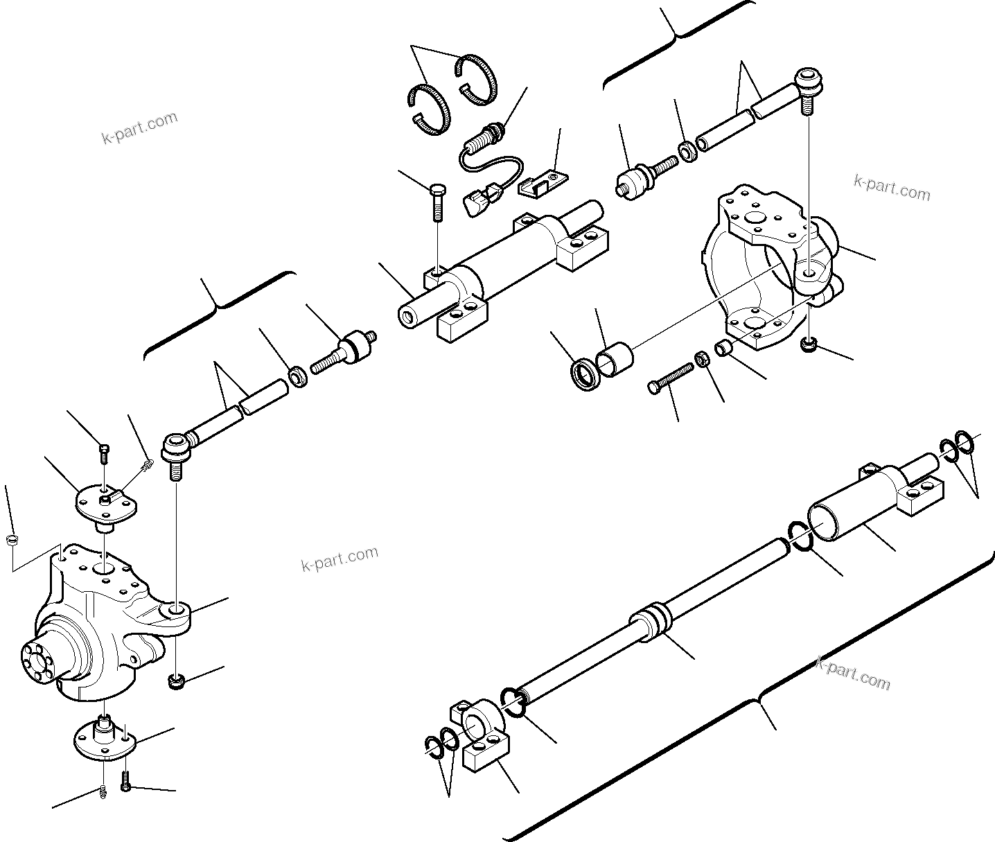 Komatsu parts book diagram for WB97S-5 S/N F00003-Up: FRONT AXLE (2/7)