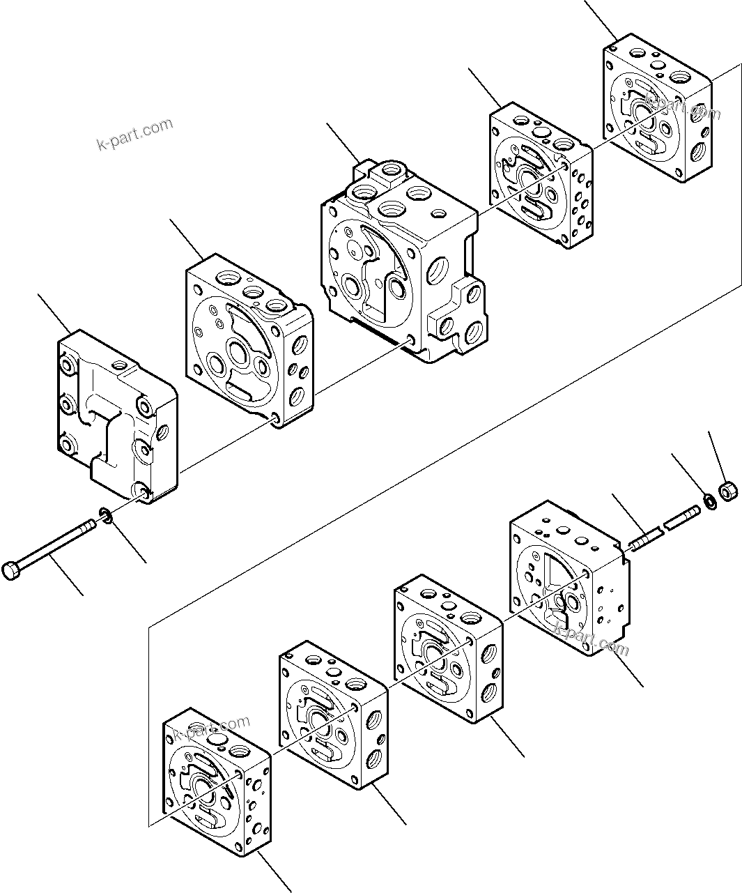 Komatsu parts book diagram for WB97S-5 S/N F00003-Up: 8-SPOOL CONTROL VALVE (1/16)