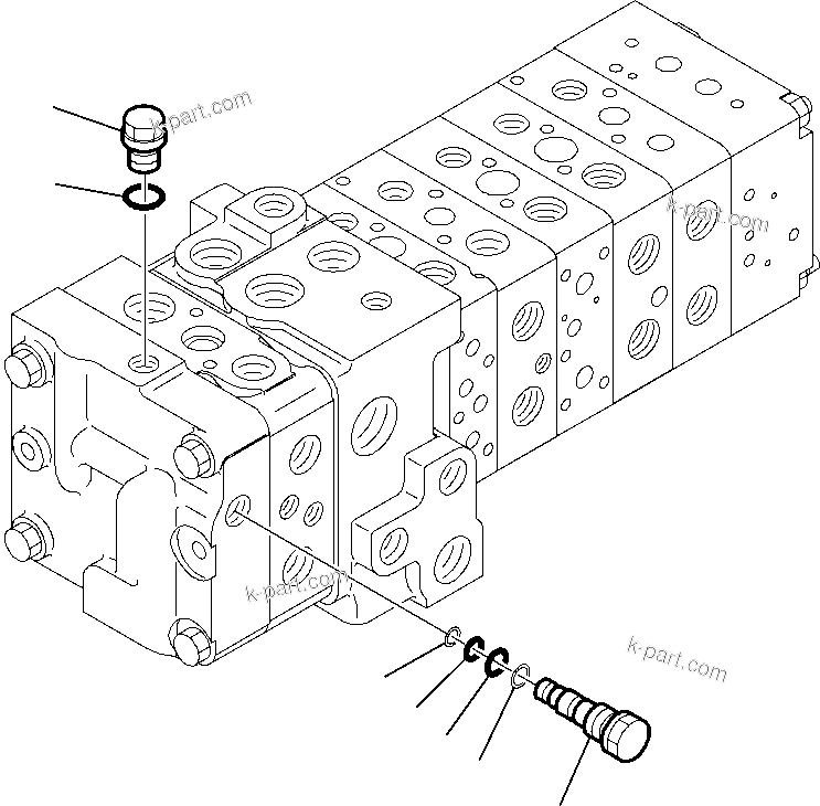 Komatsu parts book diagram for WB97S-5 S/N F00003-Up: 8-SPOOL CONTROL VALVE (2/16)