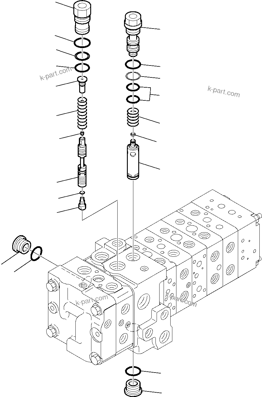 Komatsu parts book diagram for WB97S-5 S/N F00003-Up: 8-SPOOL CONTROL VALVE (3/16)