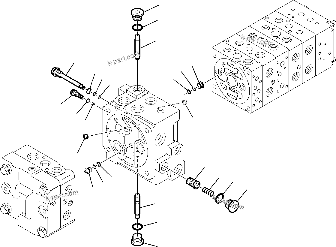 Komatsu parts book diagram for WB97S-5 S/N F00003-Up: 8-SPOOL CONTROL VALVE (5/16)