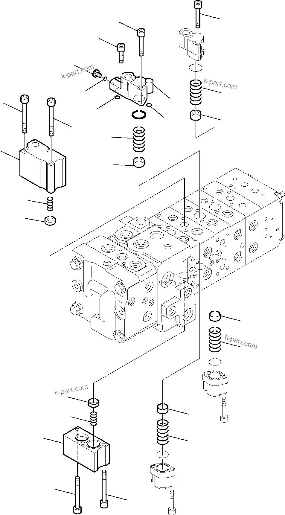 Komatsu parts book diagram for WB97S-5 S/N F00003-Up: 8-SPOOL CONTROL VALVE (8/16)
