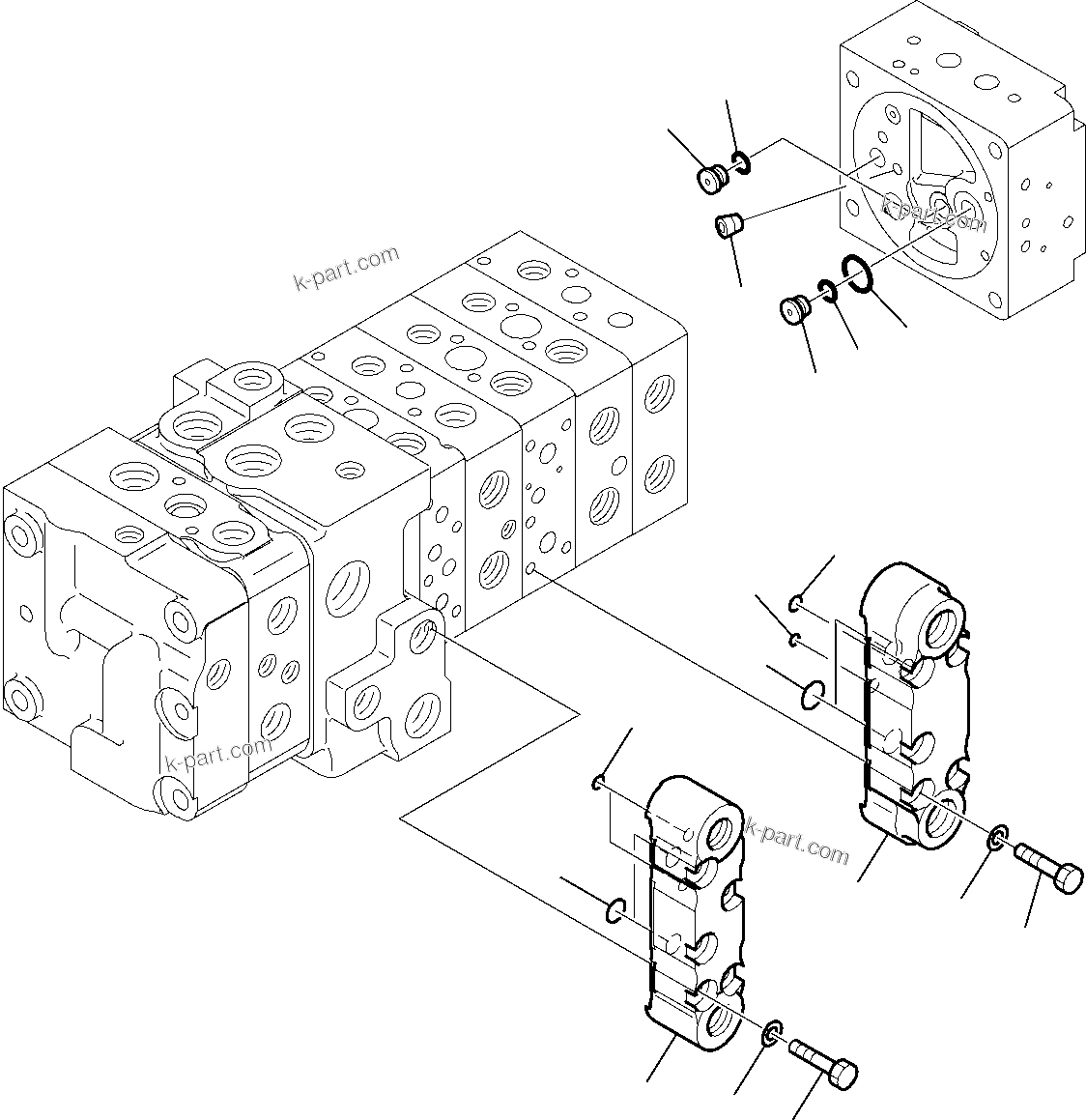 Komatsu parts book diagram for WB97S-5 S/N F00003-Up: 8-SPOOL CONTROL VALVE (12/16)