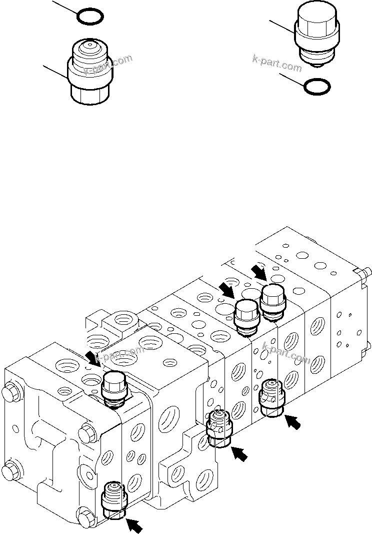 Komatsu parts book diagram for WB97S-5 S/N F00003-Up: 8-SPOOL CONTROL VALVE (14/16)
