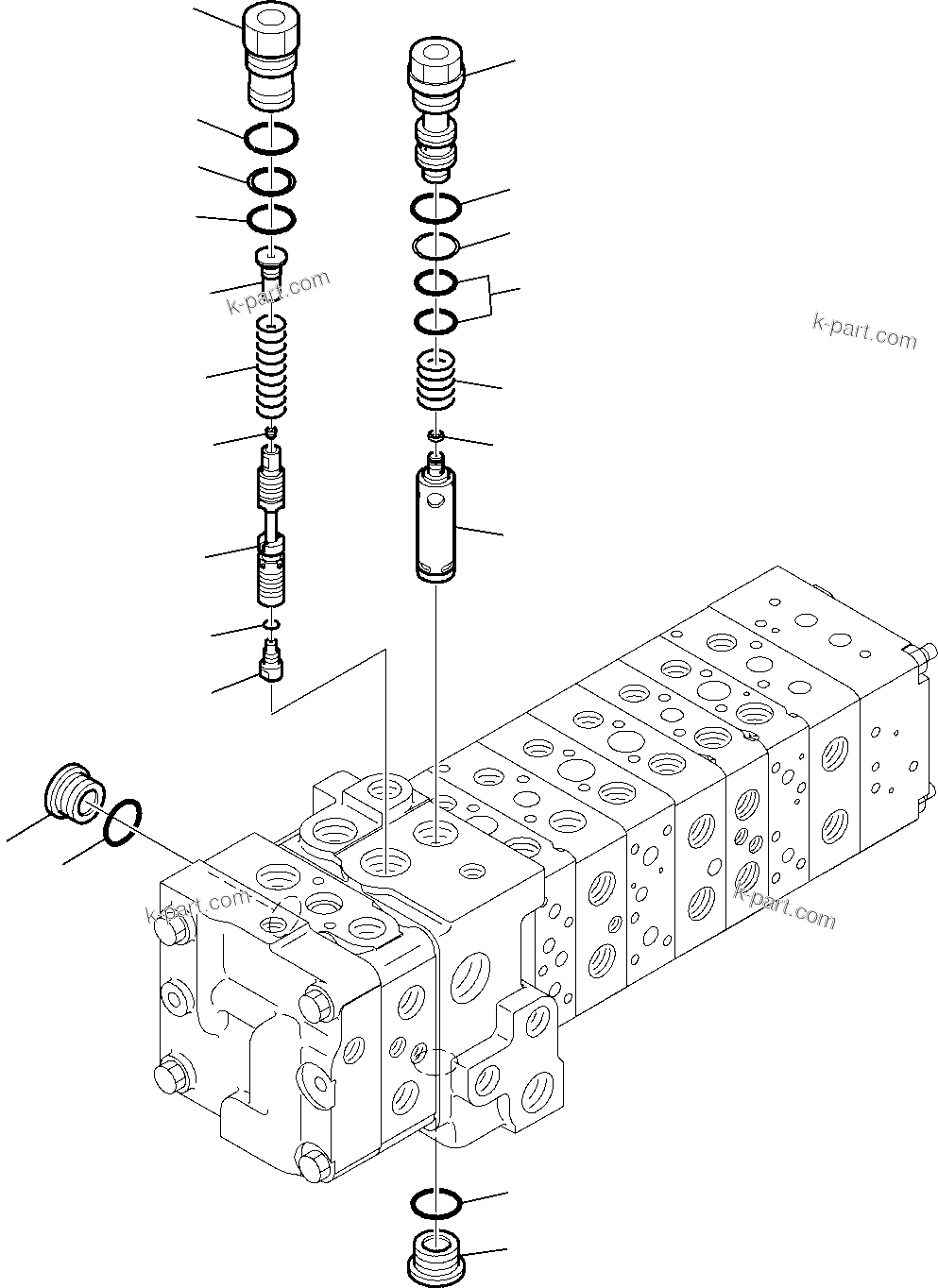 Komatsu parts book diagram for WB97S-5 S/N F00003-Up: 10-SPOOL CONTROL VALVE (3/16)