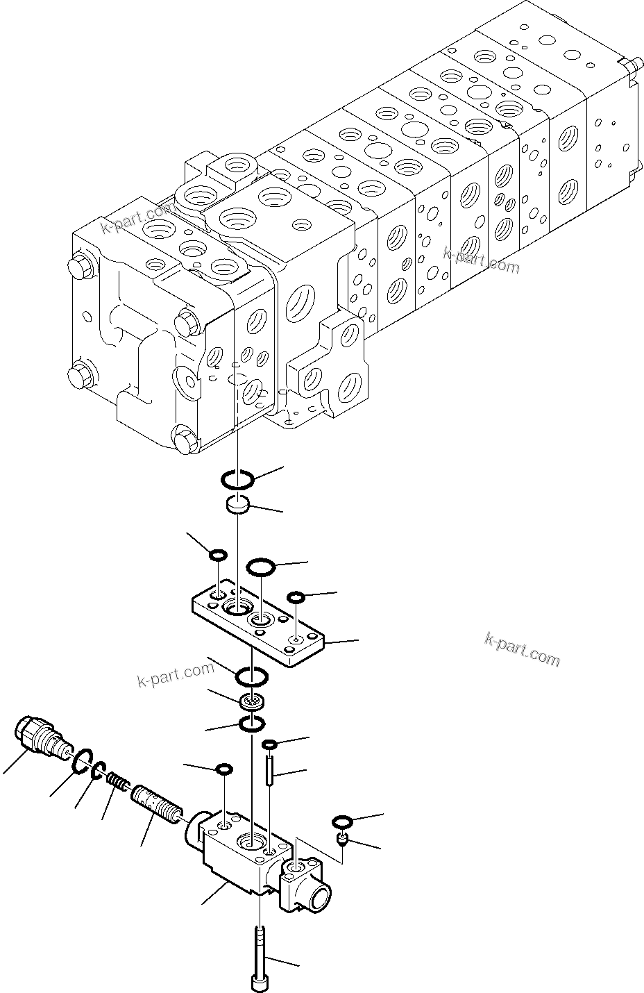 Komatsu parts book diagram for WB97S-5 S/N F00003-Up: 10-SPOOL CONTROL VALVE (4/16)