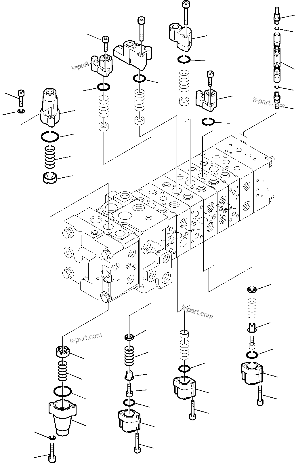 Komatsu parts book diagram for WB97S-5 S/N F00003-Up: 10-SPOOL CONTROL VALVE (7/16)