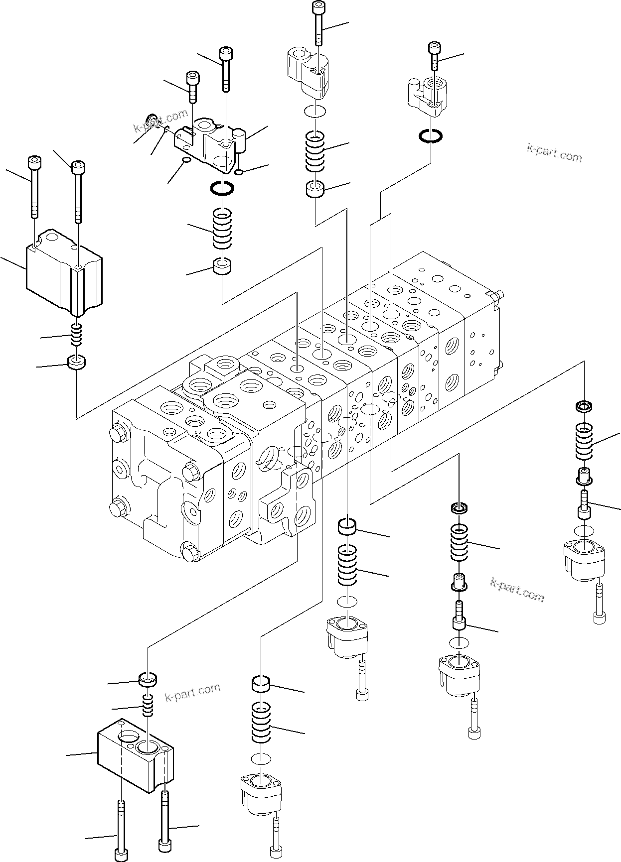 Komatsu parts book diagram for WB97S-5 S/N F00003-Up: 10-SPOOL CONTROL VALVE (8/16)