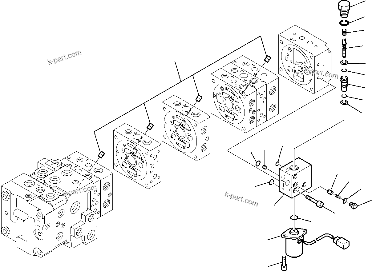 Komatsu parts book diagram for WB97S-5 S/N F00003-Up: 10-SPOOL CONTROL VALVE (13/16)