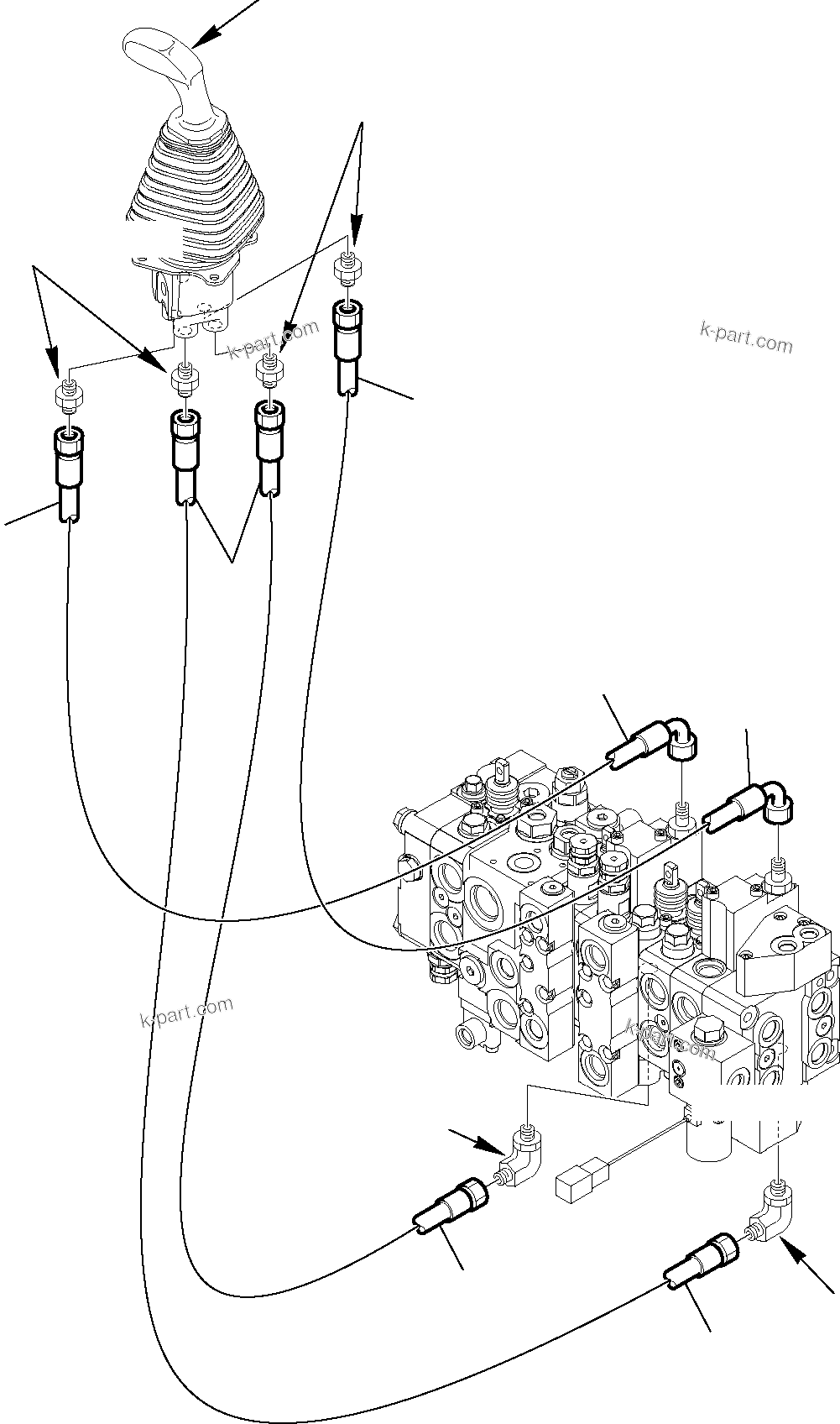 Komatsu parts book diagram for WB97S-5 S/N F00003-Up: HYDRAULIC PIPING (SERVOCONTROL LINE) (SHOVEL BUCKET LIFTING AND TIPPING LINE)