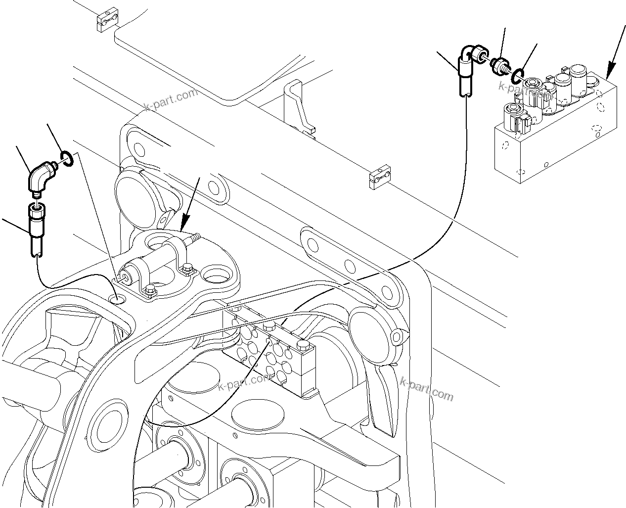 Komatsu parts book diagram for WB97S-5 S/N F00003-Up: HYDRAULIC PIPING (BOOM LOCKING LINE)
