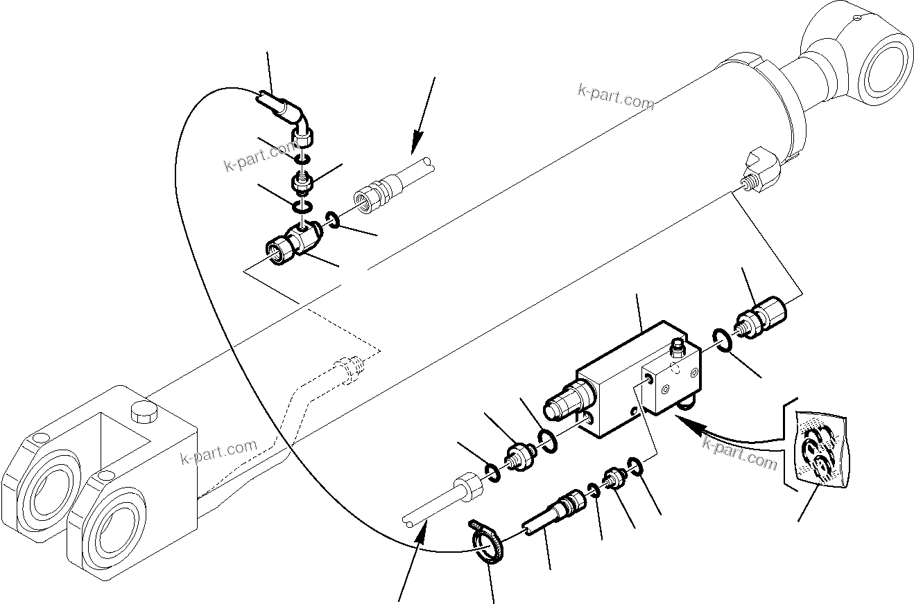Komatsu parts book diagram for WB97S-5 S/N F00003-Up: HYDRAULIC PIPING (BOOM LINE) (SAFETY VALVE) (2/2)