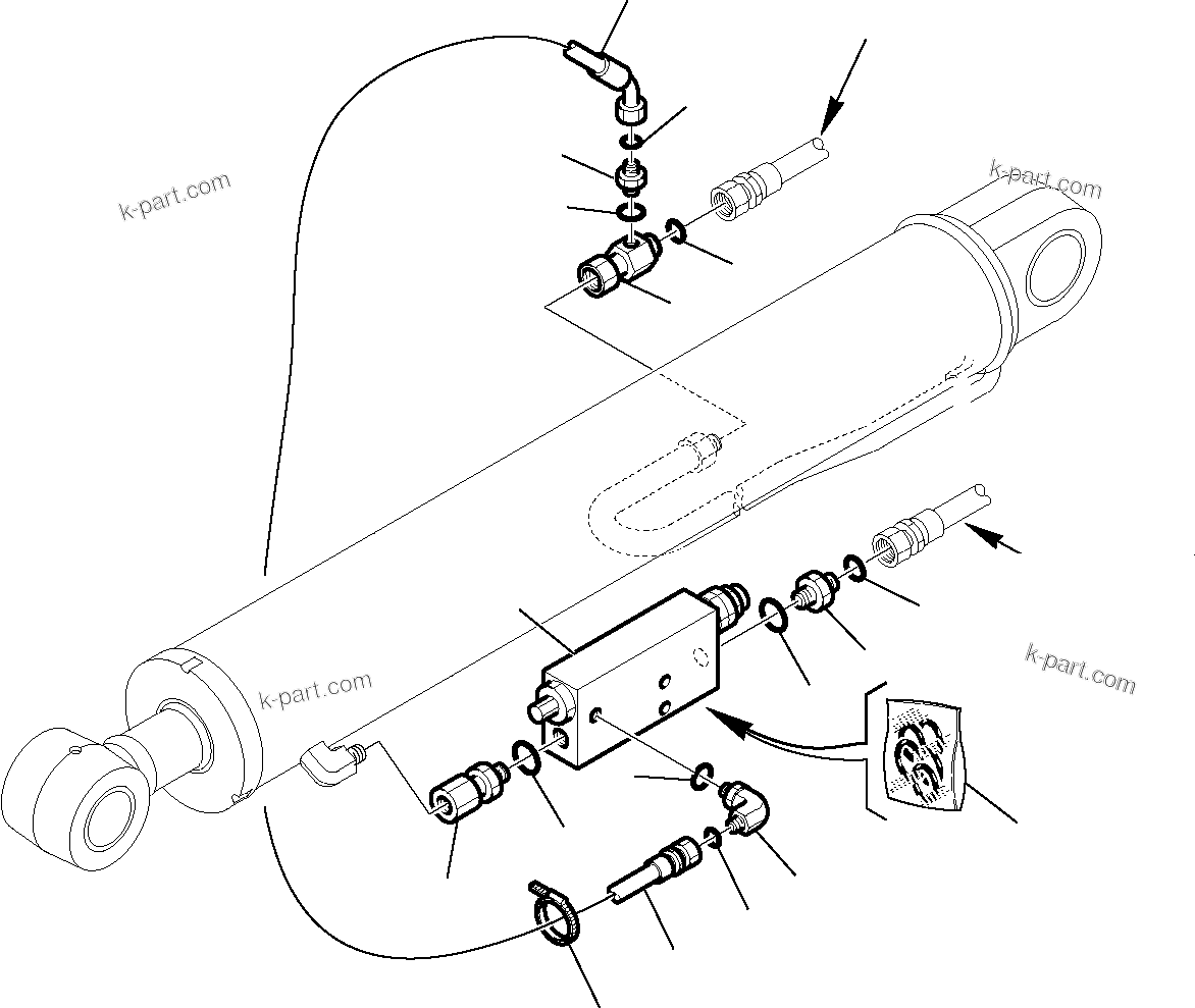 Komatsu parts book diagram for WB97S-5 S/N F00003-Up: HYDRAULIC PIPING (ARM LINE) (SAFETY VALVE) (2/2)