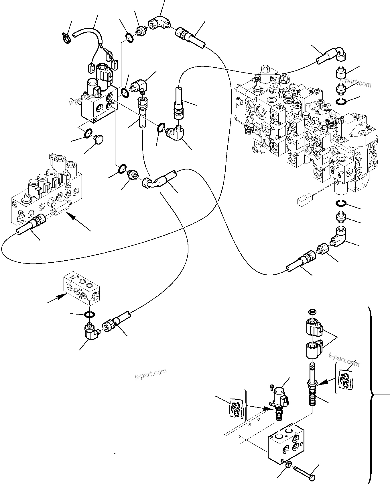 Komatsu parts book diagram for WB97S-5 S/N F00003-Up: HYDRAULIC PIPING (SERVOCONTROL LINE) (TELESCOPIC ARM LINE)