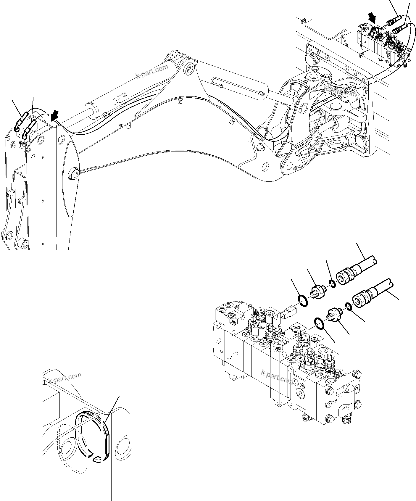 Komatsu parts book diagram for WB97S-5 S/N F00003-Up: HYDRAULIC PIPING (SERVOCONTROL LINE) (TELESCOPIC ARM LINE) (WITH SIDE DIGGING BOOM)