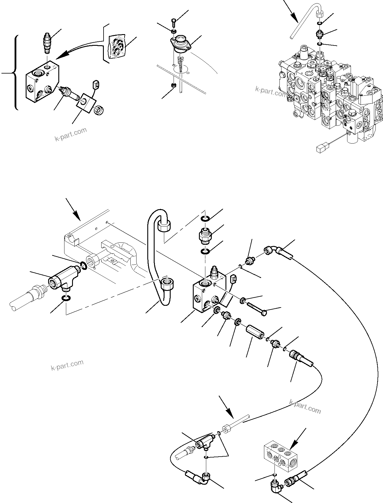 Komatsu parts book diagram for WB97S-5 S/N F00003-Up: HYDRAULIC PIPING (HAMMER LINE) (WITH SIDE DIGGING BOOM AND TELESCOPIC ARM) (1/2)