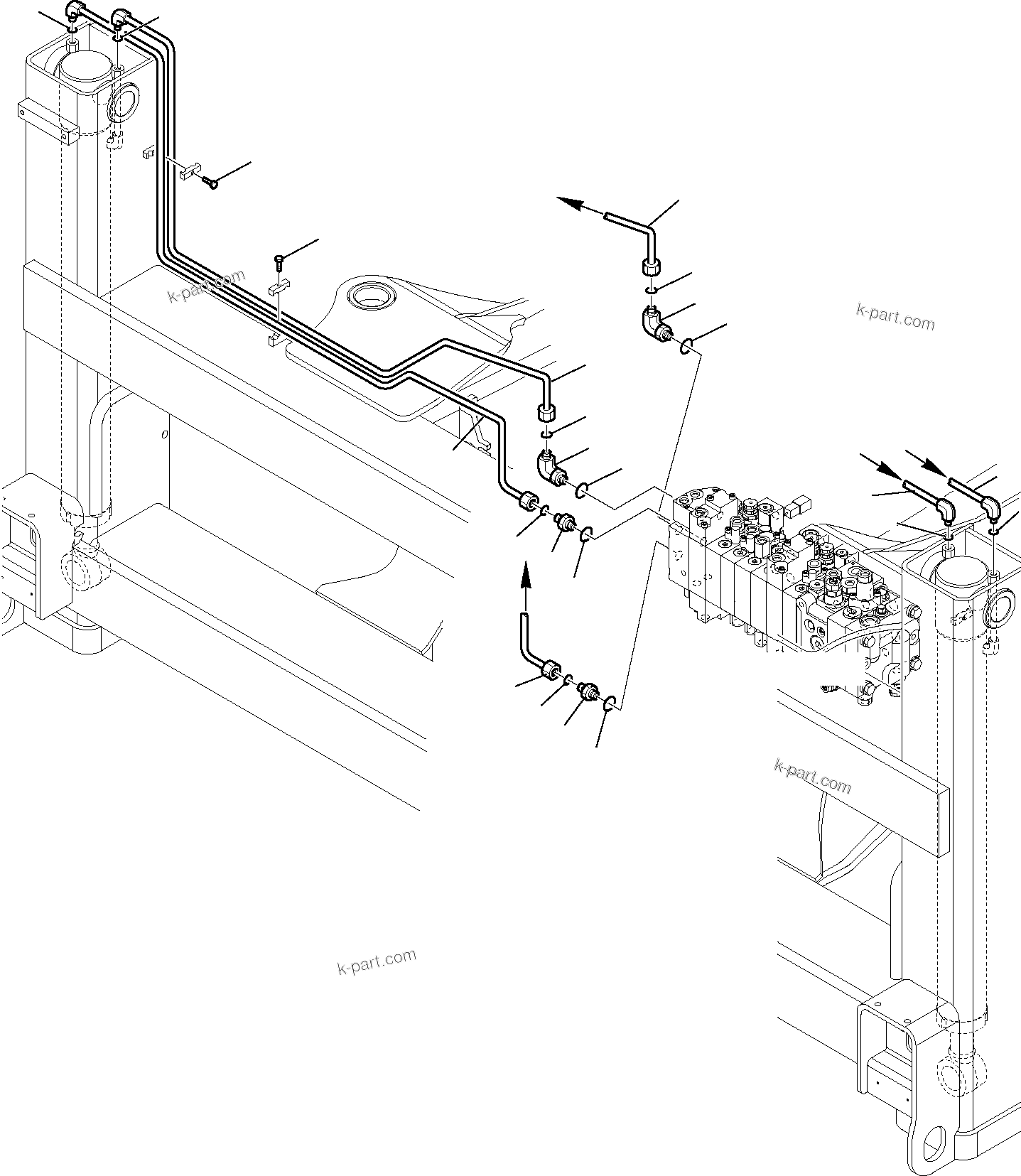 Komatsu parts book diagram for WB97S-5 S/N F00003-Up: HYDRAULIC PIPING (OUTRIGGER LINE) (WITH 10-SPOOL CONTROL VALVE)