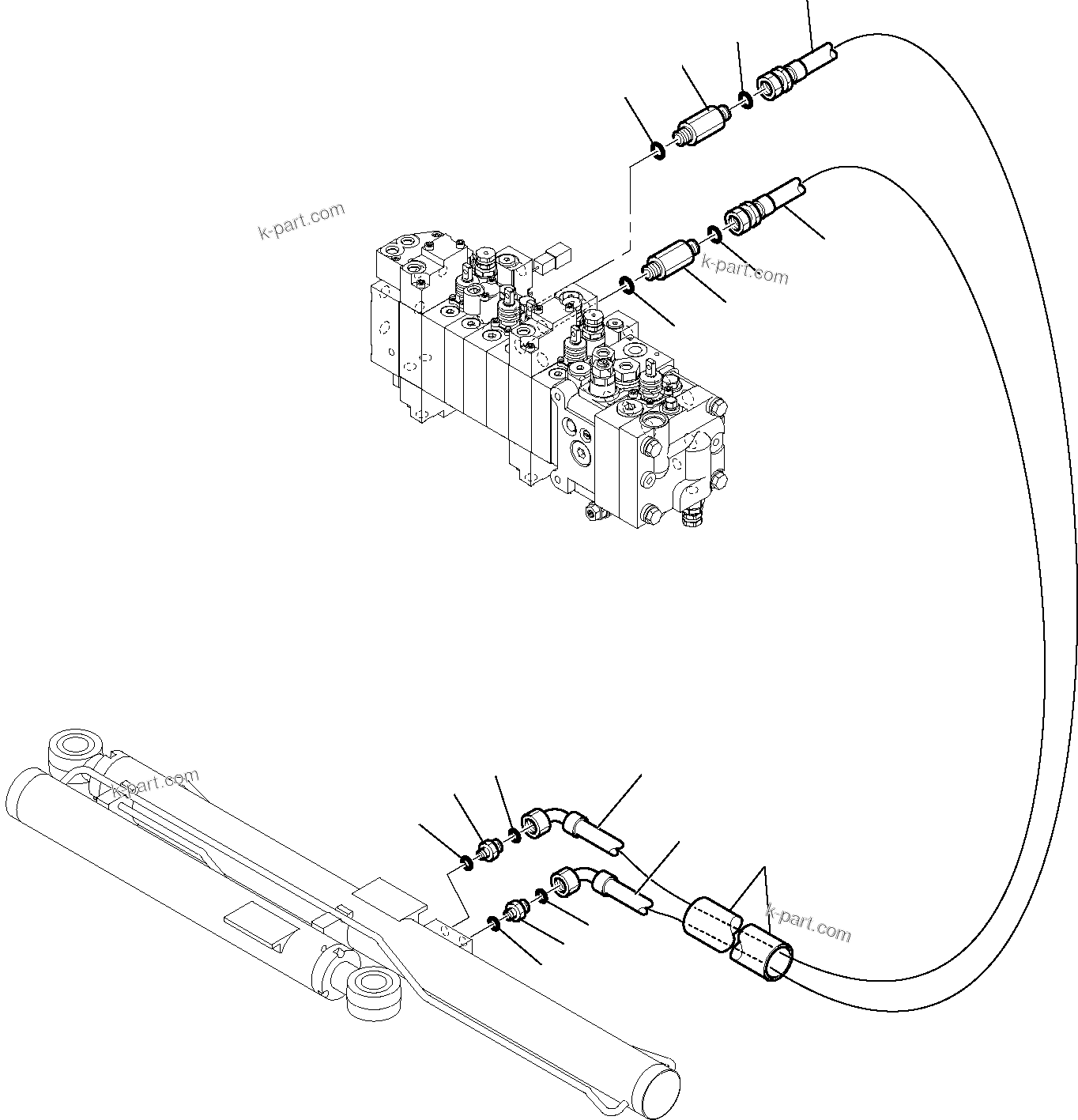 Komatsu parts book diagram for WB97S-5 S/N F00003-Up: HYDRAULIC PIPING (SLIDING PLATE LINE)