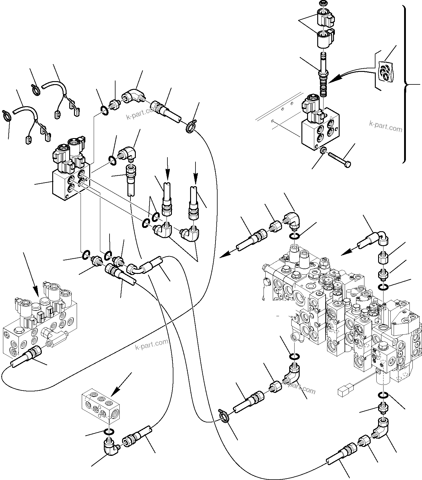 Komatsu parts book diagram for WB97S-5 S/N F00003-Up: HYDRAULIC PIPING (SERVOCONTROL LINE) (SIDE DIGGING BOOM LINE) (WITH TELESCOPIC ARM)