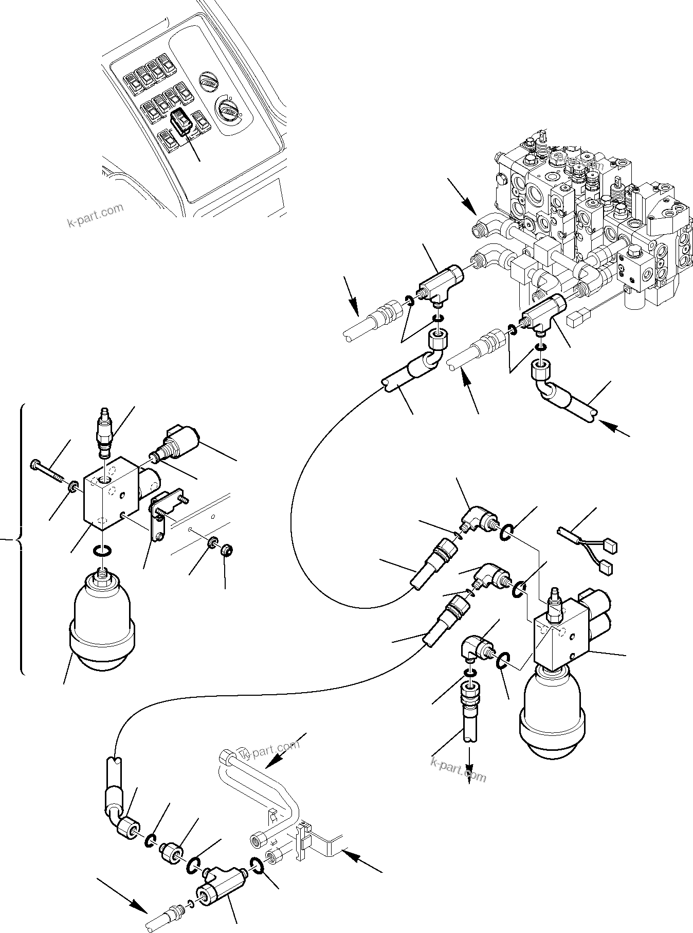 Komatsu parts book diagram for WB97S-5 S/N F00003-Up: HYDRAULIC PIPING (RIDE CONTROL LINE)