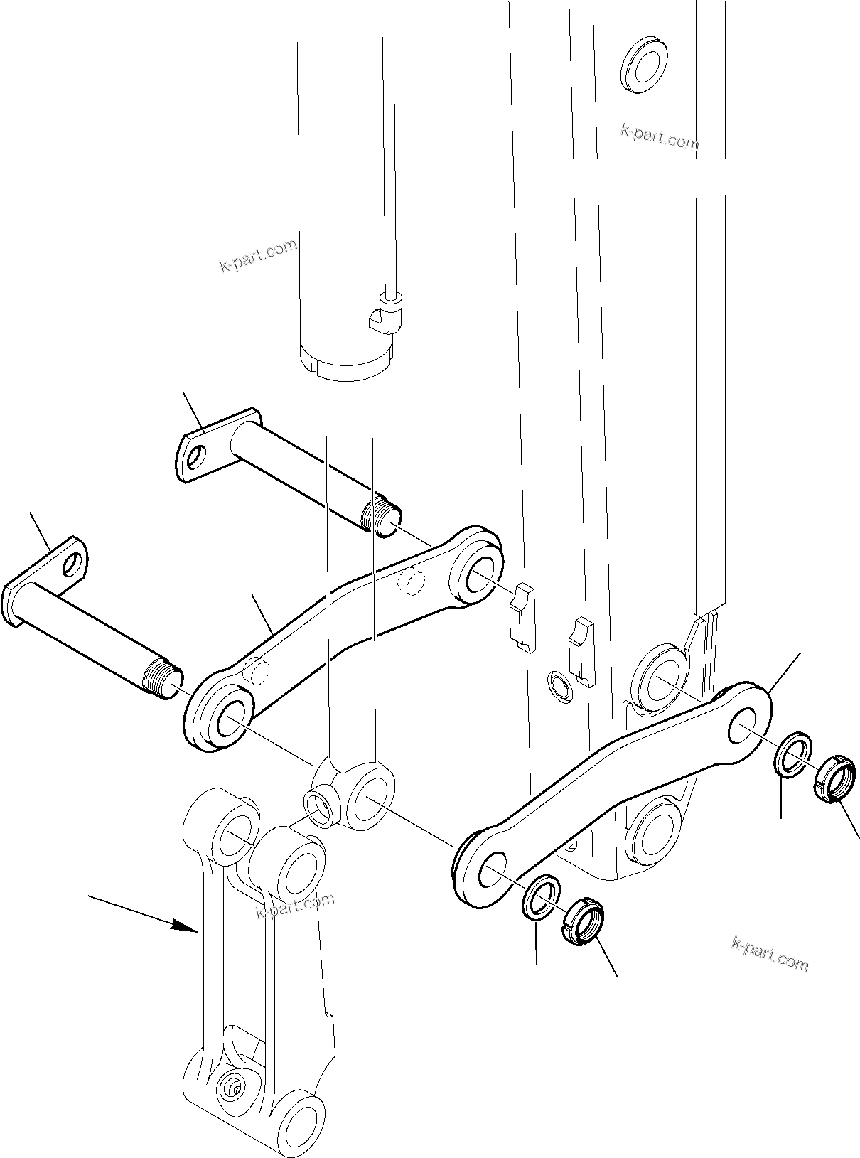 Komatsu parts book diagram for WB97S-5 S/N F00003-Up: BUCKET LINK (WITH TELESCOPIC ARM) (1/2)
