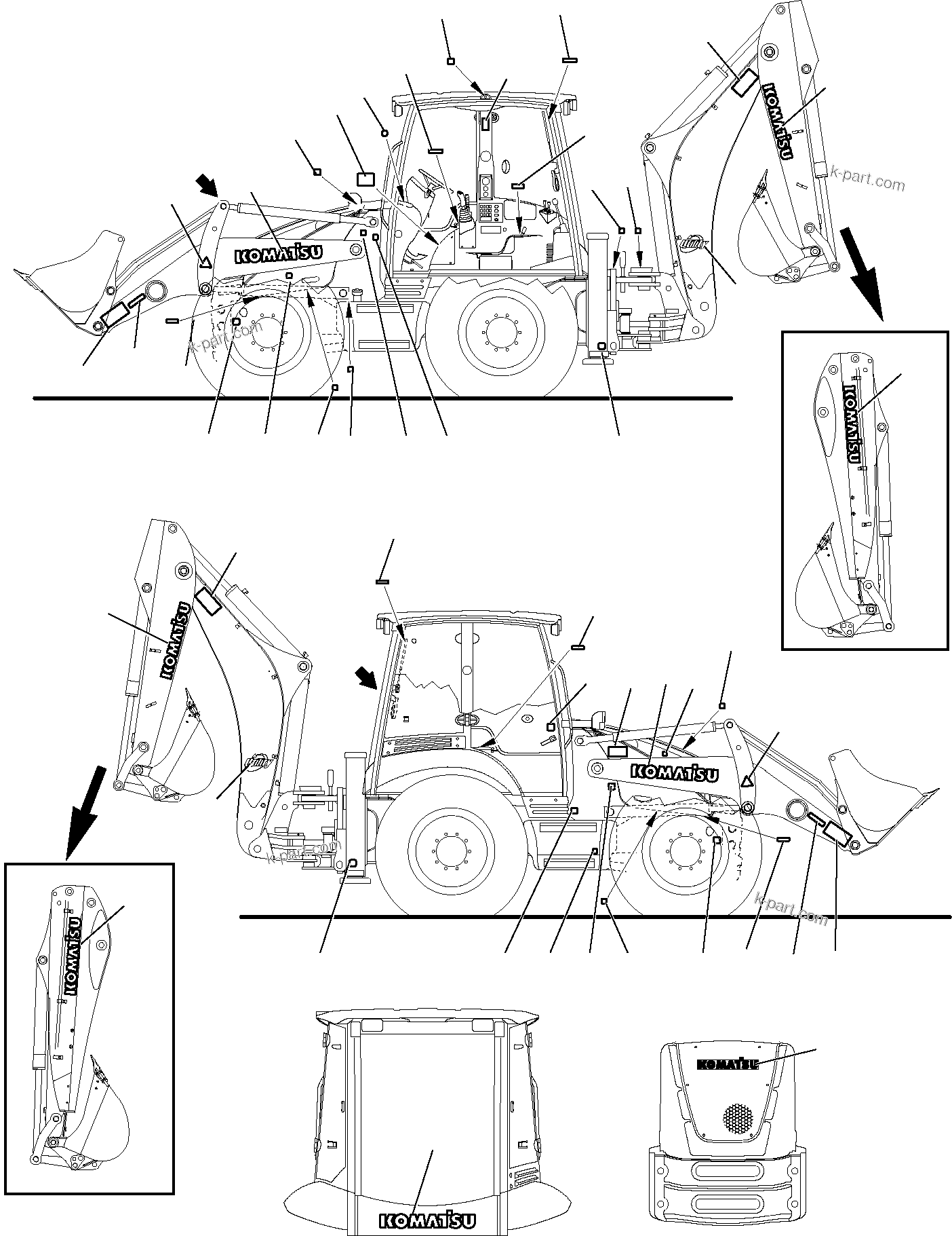 Komatsu parts book diagram for WB97S-5 S/N F00003-Up: MARK PLATE (1/2)