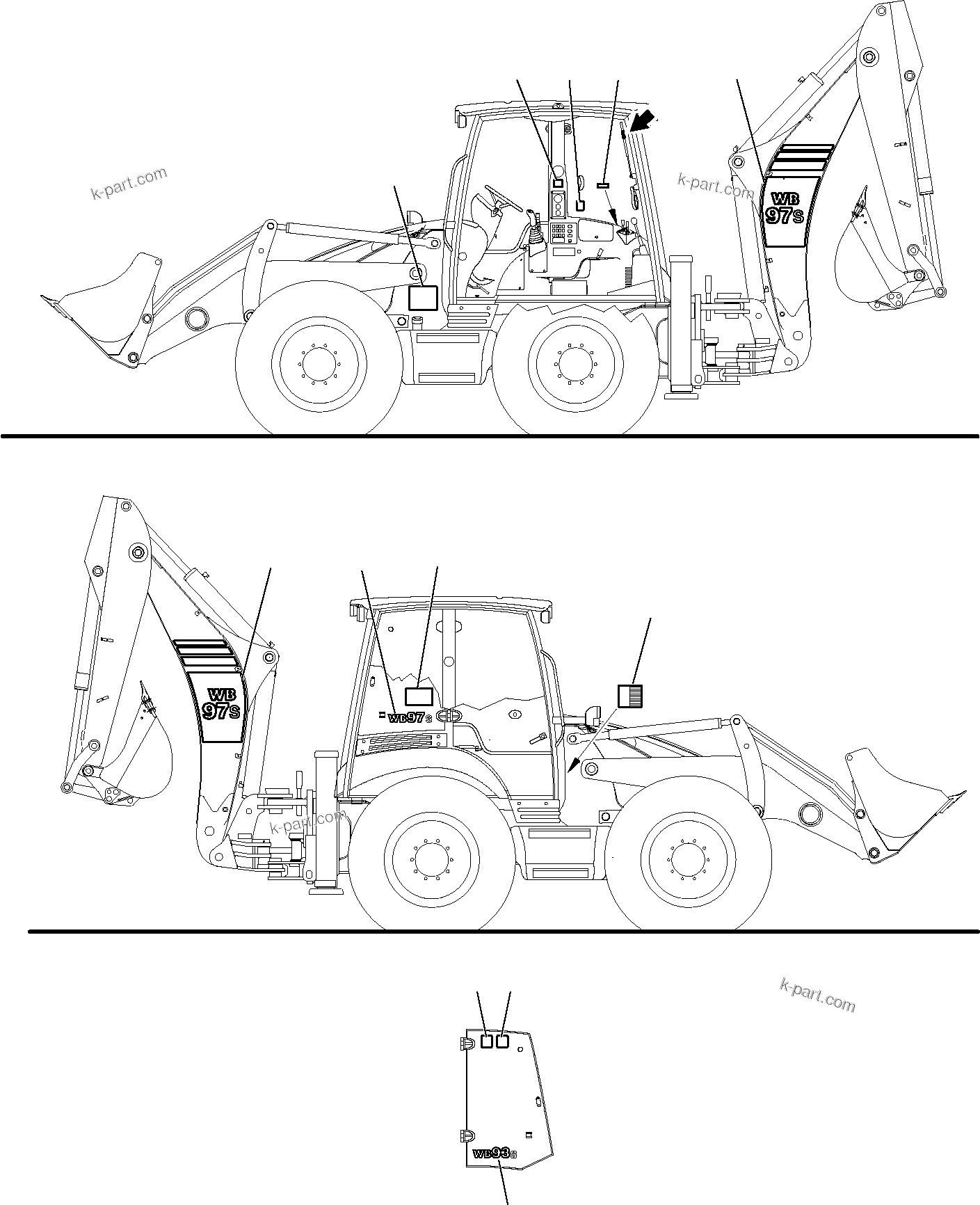Komatsu parts book diagram for WB97S-5 S/N F00003-Up: MARK PLATE (2/2)