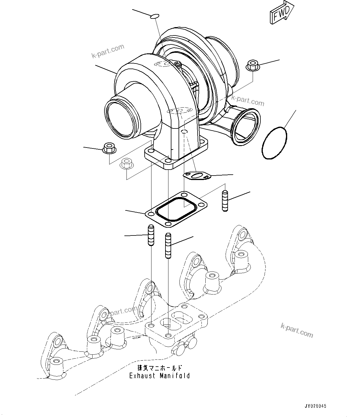 Komatsu parts book diagram for PC200-8M0 S/N Y201001-UP: TURBOCHARGER