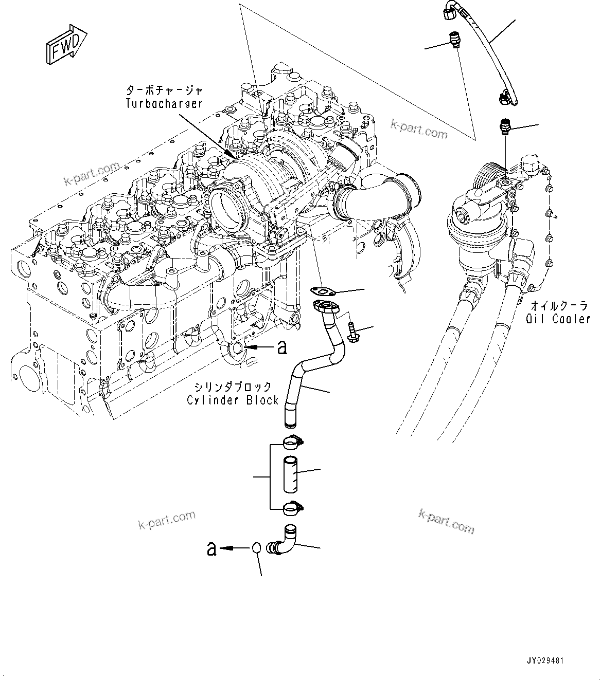 Komatsu parts book diagram for PC300LC-8M0 S/N Y301001-UP: TURBOCHARGER OIL PIPING