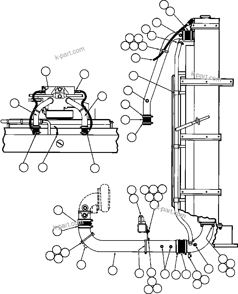 Komatsu parts book diagram for AFE42-J 630E S/N 32081-32084 MT. LEYSHON: RADIATOR PIPING