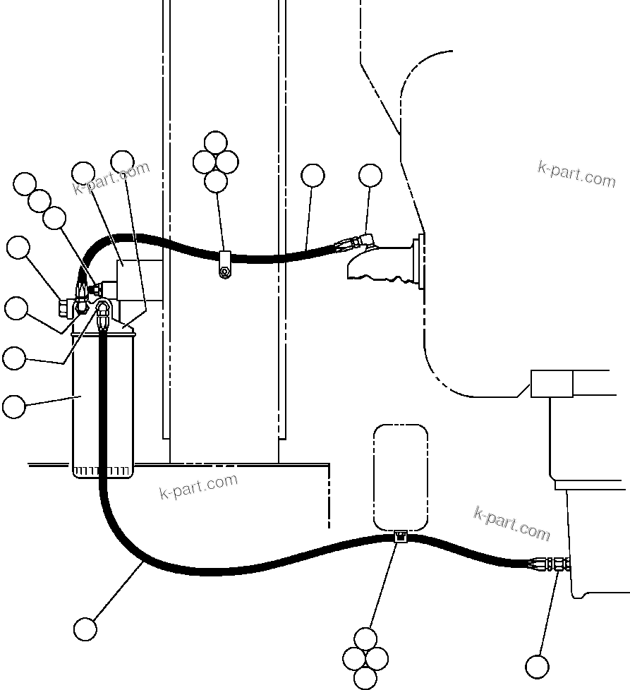 Komatsu parts book diagram for AFE42-J 630E S/N 32081-32084 MT. LEYSHON: ENGINE BY-PASS FILTER PIPING & INSTL