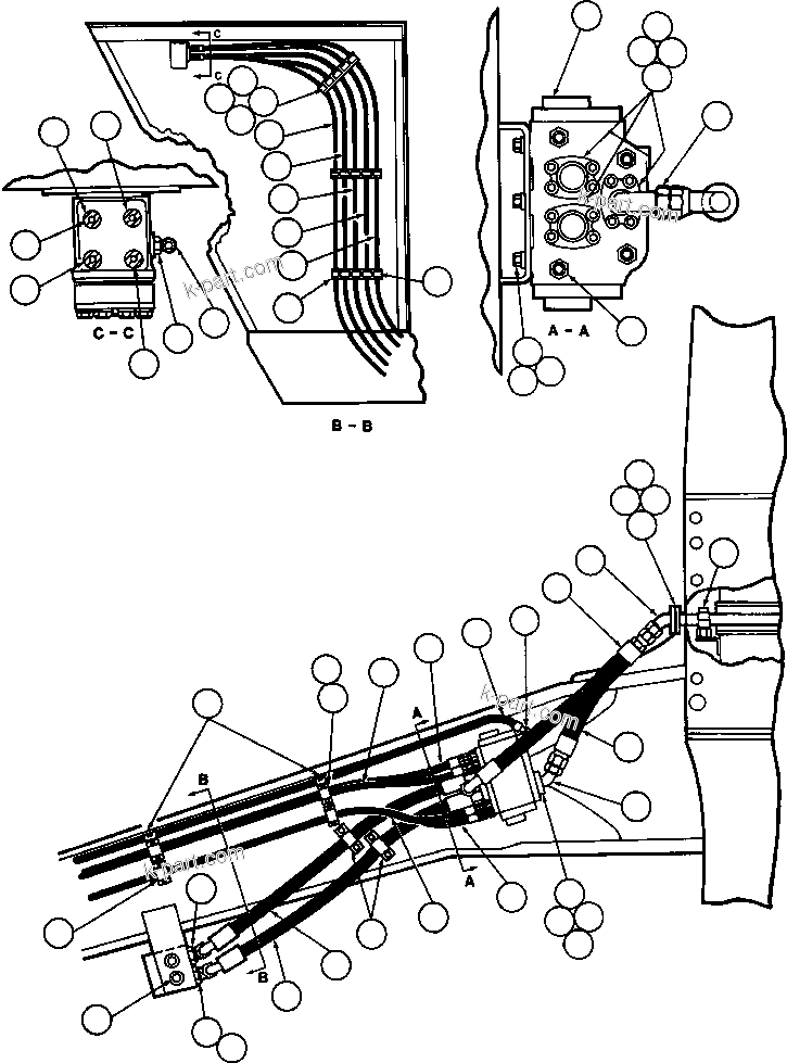 Komatsu parts book diagram for AFE42-J 630E S/N 32081-32084 MT. LEYSHON: STEERING SYSTEM PIPING