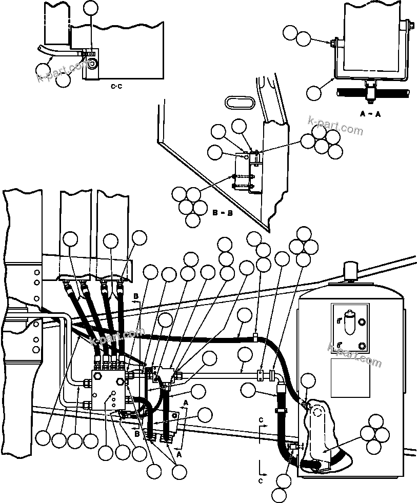 Komatsu parts book diagram for AFE42-J 630E S/N 32081-32084 MT. LEYSHON: STEERING SYSTEM PIPING - 2
