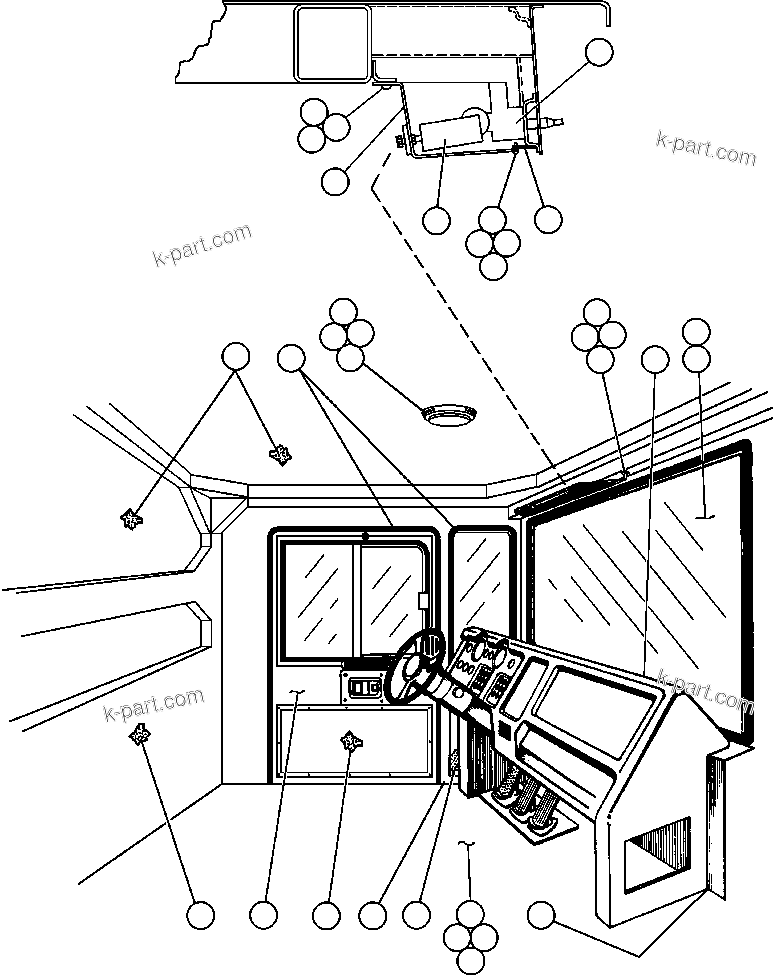 Komatsu parts book diagram for AFE42-J 630E S/N 32081-32084 MT. LEYSHON: CAB ASSM W/ ROPS - 1 (ED0254)