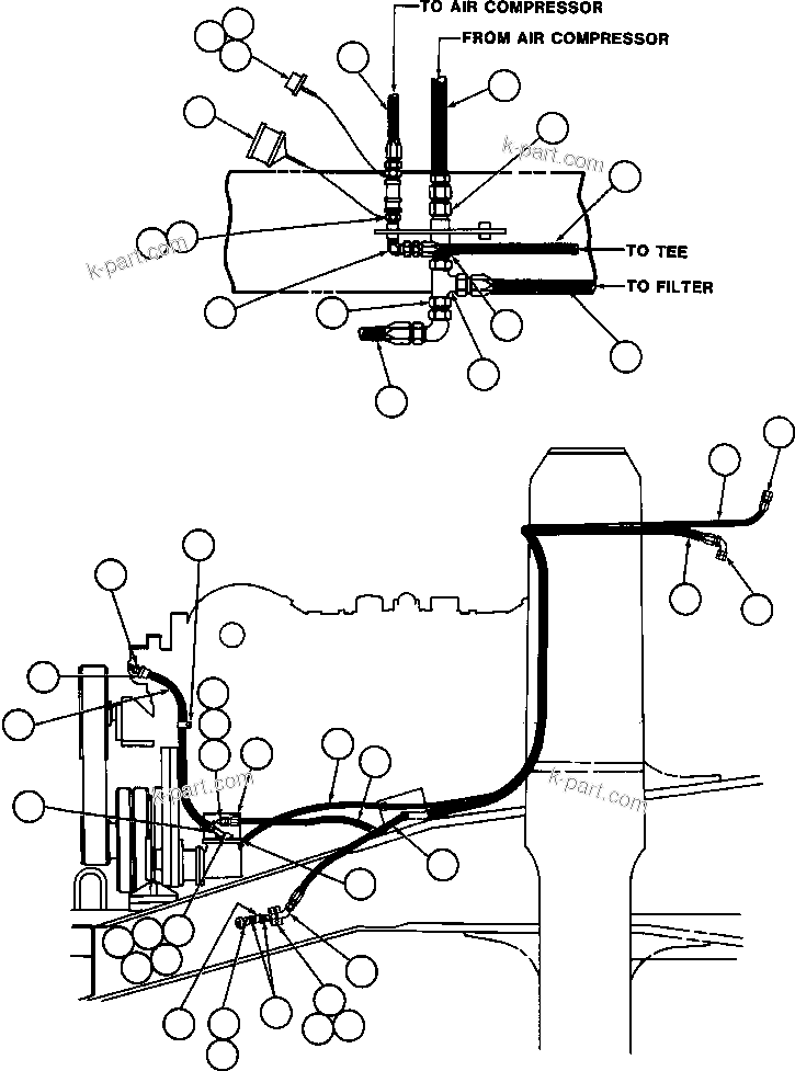 Komatsu parts book diagram for AFE42-J 630E S/N 32081-32084 MT. LEYSHON: AIR COMPRESSOR PIPING