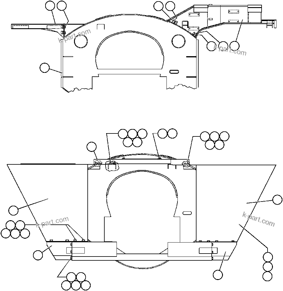 Komatsu parts book diagram for AFE43-AR 685E S/N 32278 BLAIR ATHOL: SUB-FRAMES, CENTER DECK & UPRIGHTS