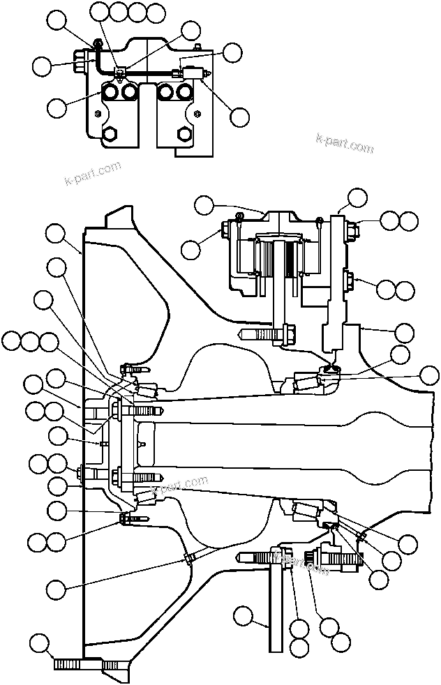 Komatsu parts book diagram for AFE43-AR 685E S/N 32278 BLAIR ATHOL: FRONT SPINDLE, HUB & BRAKE INSTL