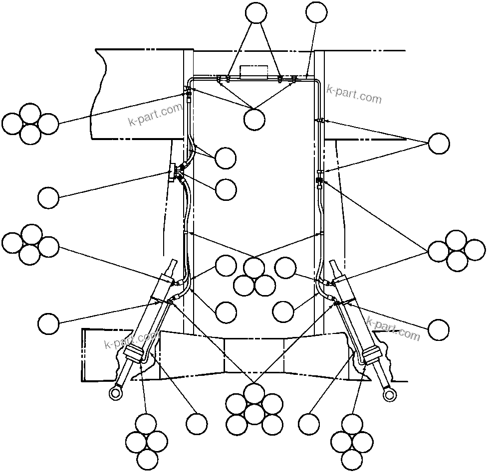 Komatsu parts book diagram for AFE43-AR 685E S/N 32278 BLAIR ATHOL: STEERING CYLINDER PIPING