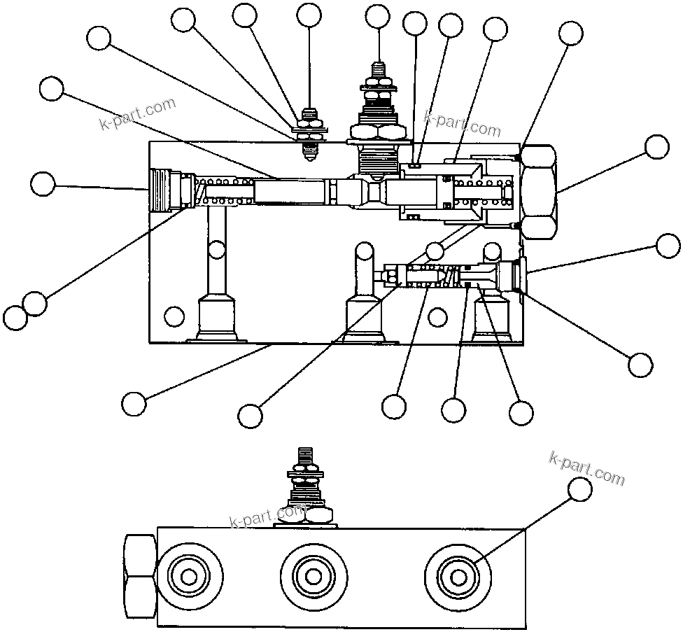 Komatsu parts book diagram for AFE43-AR 685E S/N 32278 BLAIR ATHOL: DIFFERENTIAL MANIFOLD VALVE ASSM (PB5567)