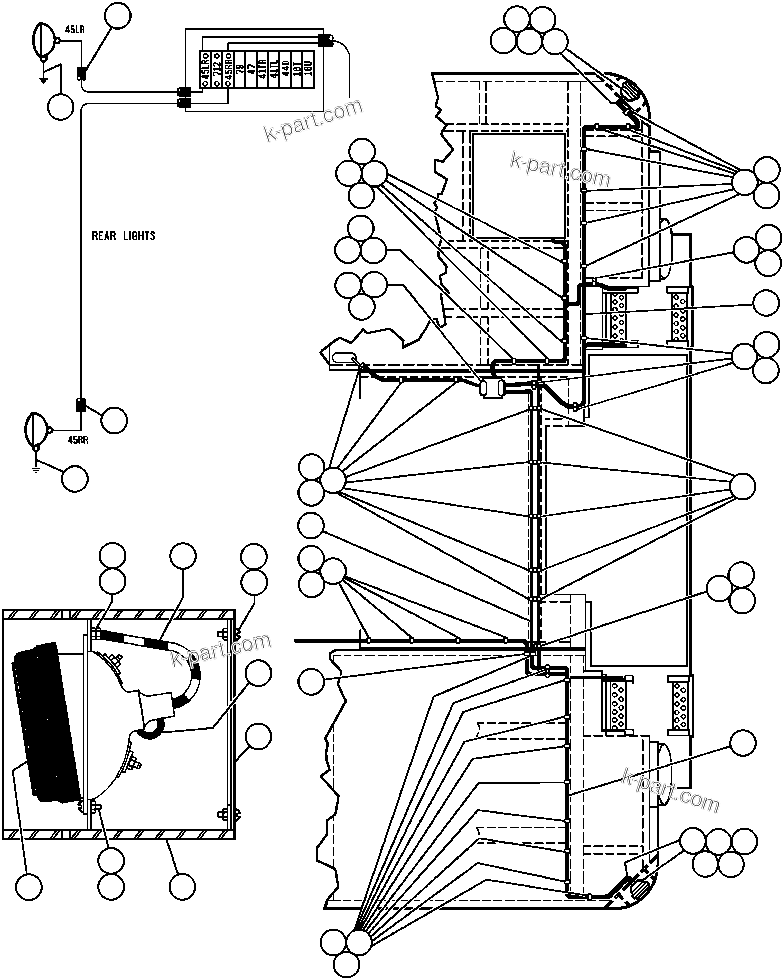 Komatsu parts book diagram for AFE43-AR 685E S/N 32278 BLAIR ATHOL: TURN SIGNAL, CLEARANCE LIGHTS