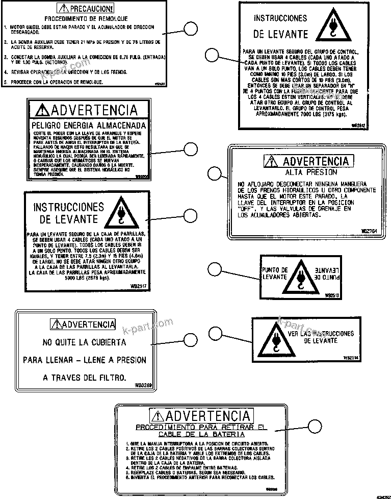 Komatsu parts book diagram for AFE57-FS 830E-1AC S/N A30723 - A30726    ISLA RIESCO: DECALS & WARNINGS (SPANISH)     3/4
