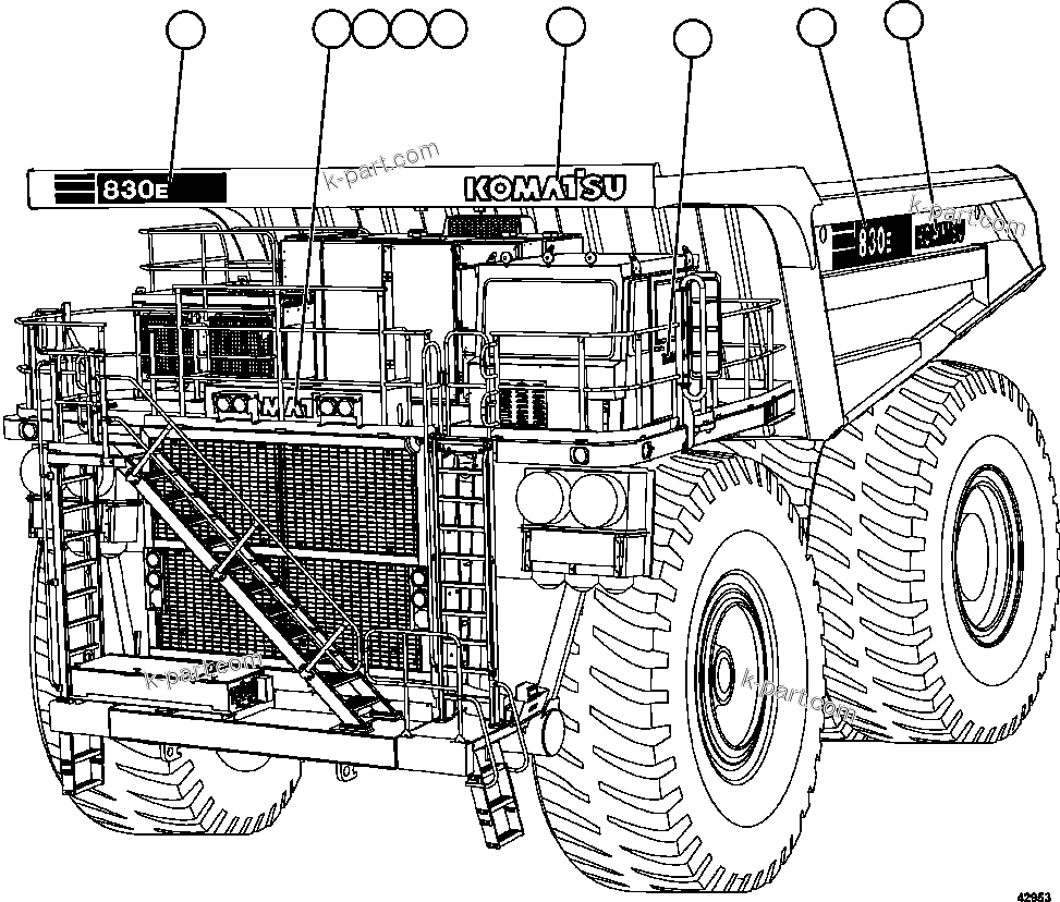 Komatsu parts book diagram for AFE57-FS 830E-1AC S/N A30723 - A30726    ISLA RIESCO: DECALS & WARNINGS   5/5