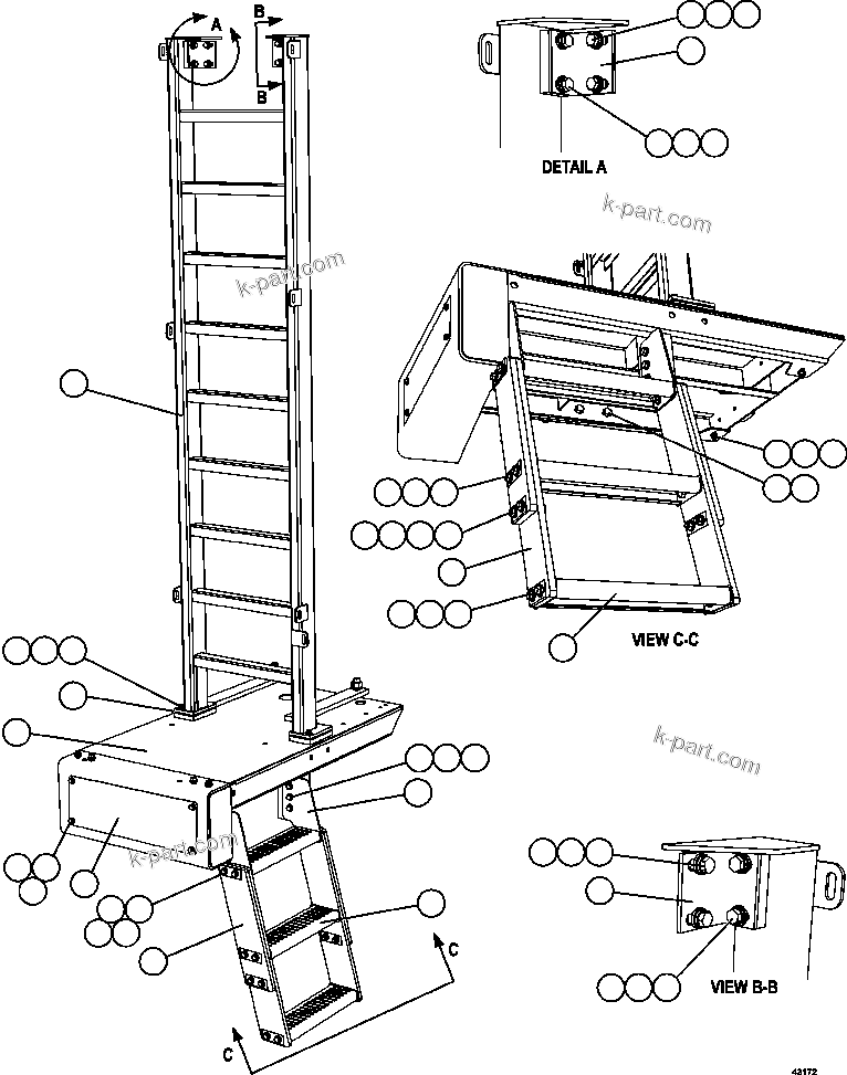 Komatsu parts book diagram for AFE57-FS 830E-1AC S/N A30723 - A30726    ISLA RIESCO: LH LADDER & PLATFORM