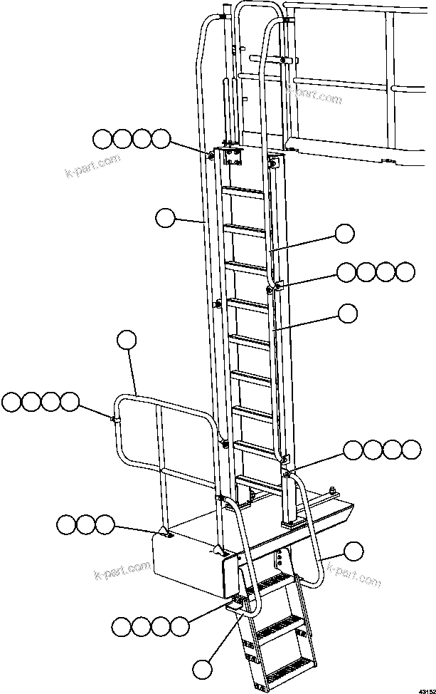 Komatsu parts book diagram for AFE57-FS 830E-1AC S/N A30723 - A30726    ISLA RIESCO: LH LADDER HANDRAILS