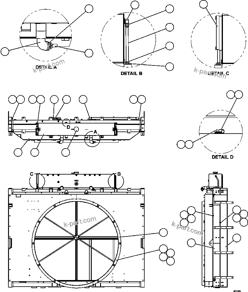 Komatsu parts book diagram for AFE57-FS 830E-1AC S/N A30723 - A30726    ISLA RIESCO: RADIATOR & SHROUD ASSEMBLY     PC2616