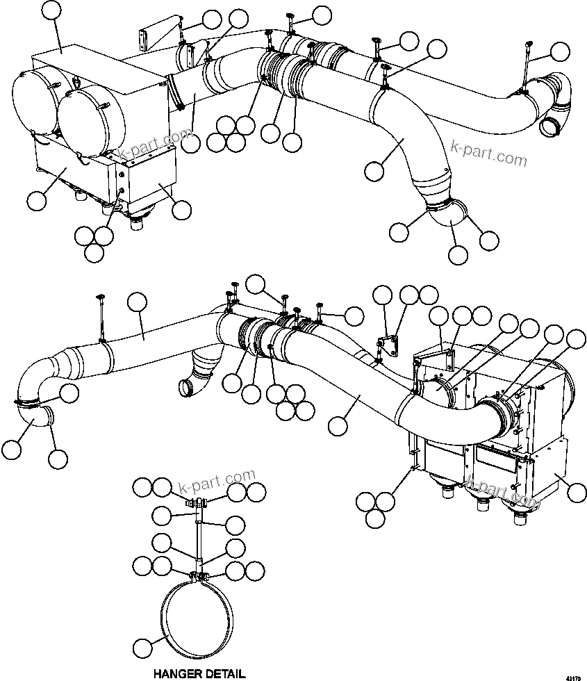 Komatsu parts book diagram for AFE57-FS 830E-1AC S/N A30723 - A30726    ISLA RIESCO: RH AIR CLEANER PIPING