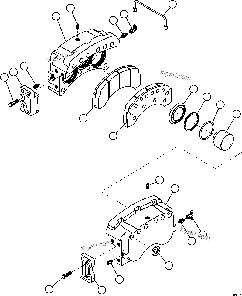 Komatsu parts book diagram for AFE57-FS 830E-1AC S/N A30723 - A30726    ISLA RIESCO: FRONT DISC BRAKE ASSEMBLY         PB7362